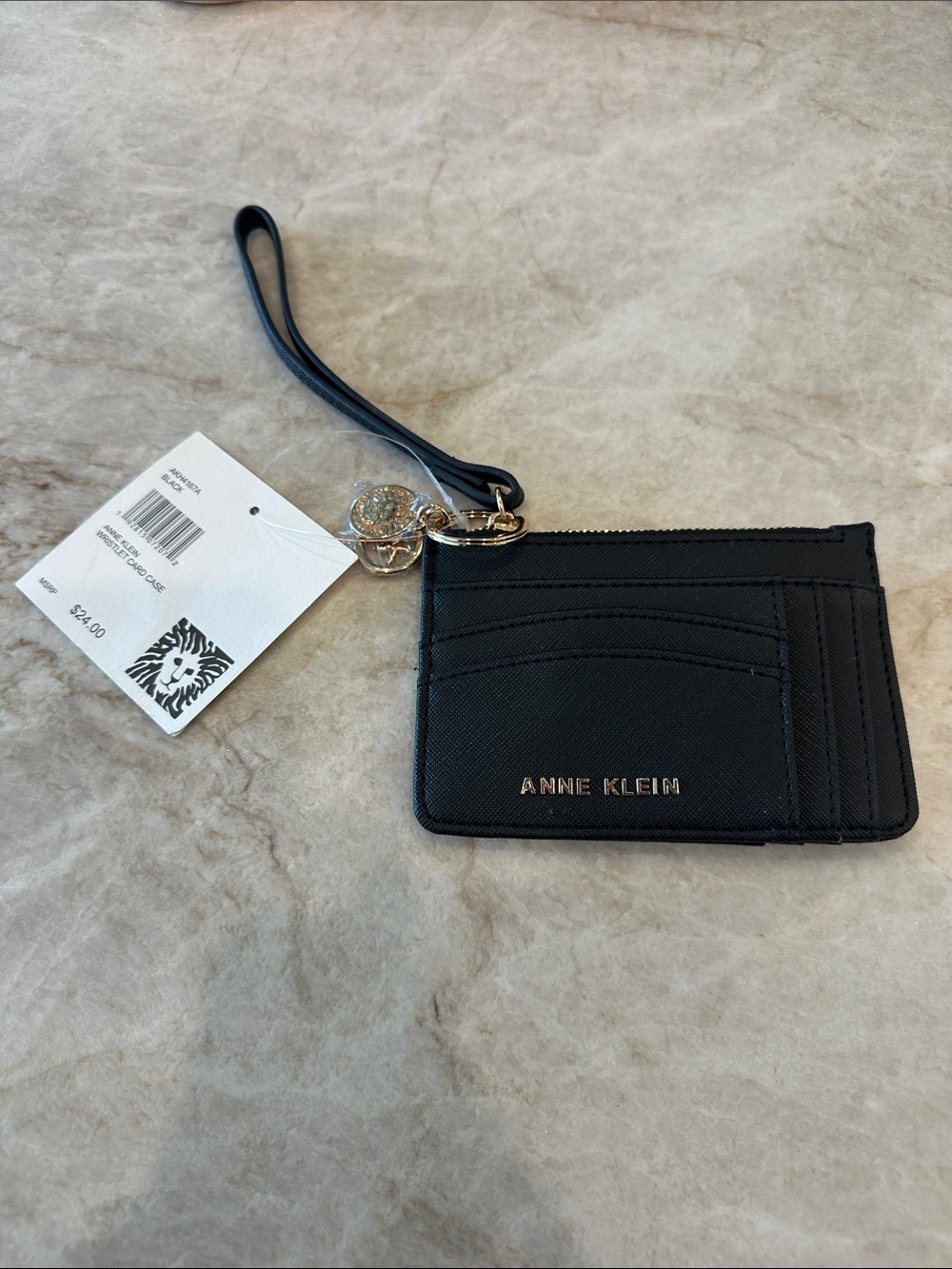 Anne Klein Black Card Holder Wristlet with Gold Accents